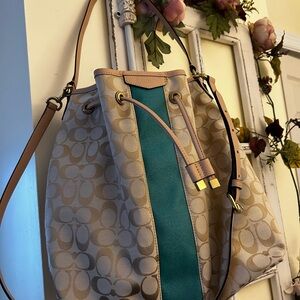 Coach Beige and Teal Shoulder Bag